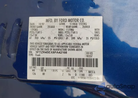 2008 Ford Ranger Fx4 Off-Road/Sport/Xlt z USA, uszkodzony, nr VIN 1FTZR45EX8PA42168